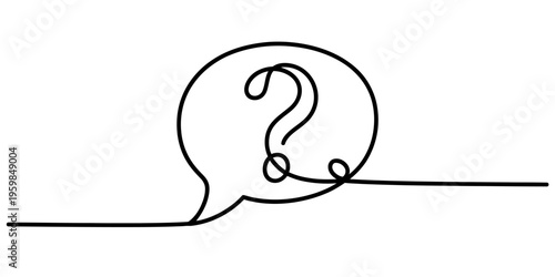 A continuous line drawing of a speech bubble containing a question mark on a white background Vector, illustration