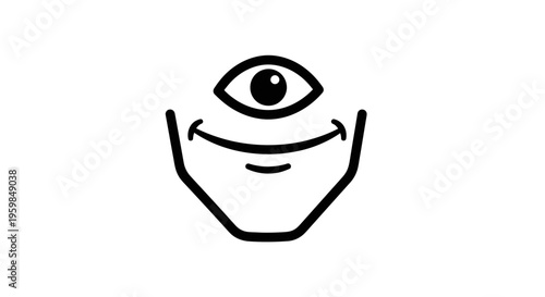 A friendly one-eyed monster smiling with a minimalist black and white design.