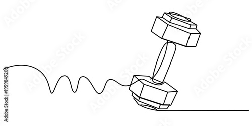 Minimalist continuous line drawing of a simple dumbbell used for fitness and strength training Vector, illustration