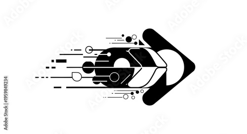 Abstract Technological Arrow Icon with Data Flow and Speed Elements Isolated White Background