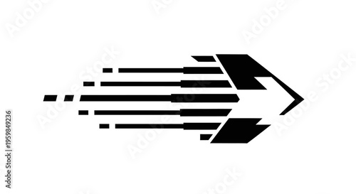 Abstract Black Fast Moving Arrow Icon with Dynamic Speed Lines Isolated White Background