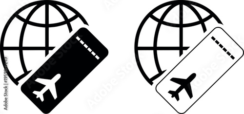 Passport and globe icons representing international travel and aviation.