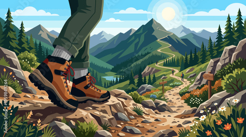 Hiker's Feet on a Mountain Trail