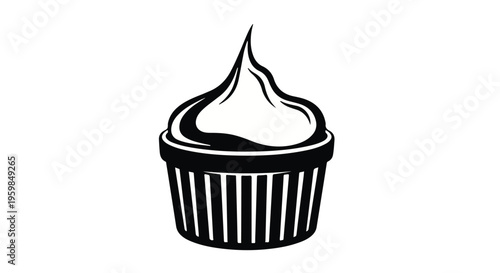 A stylized cupcake featuring a tall swirl of frosting sits isolated against a white background for product representation.