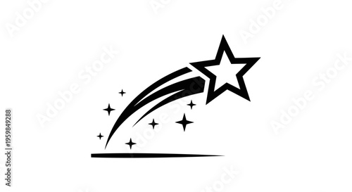 Foto Black Shooting Star Icon with Sparkle Trail Isolated White Background