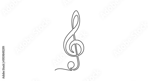 Single line drawing of a treble clef on a white background