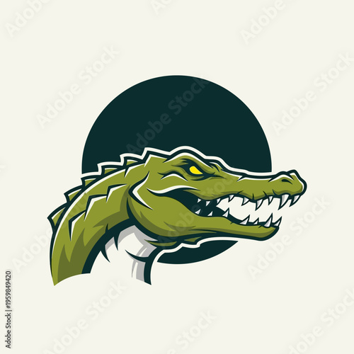 Fierce Alligator Head Mascot Logo Design Illustration.