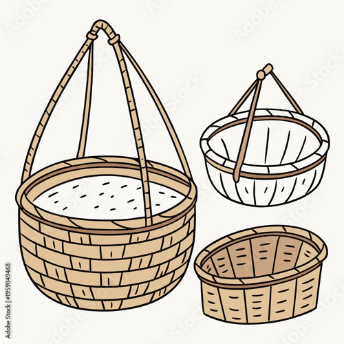 Three Woven Baskets of Different Sizes empty baskets