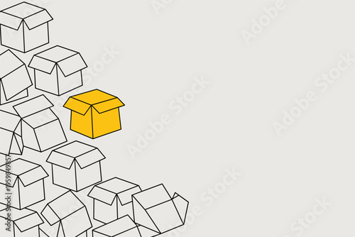 Unique Yellow Box Standing Out From The Crowd, individuality concept with copy space