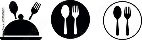 Three icons representing food service and dining utensils