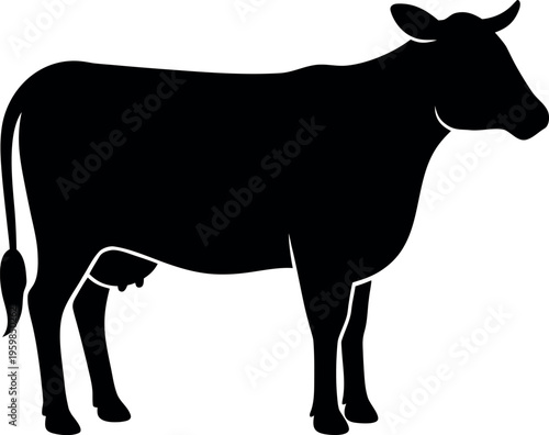 Solid Black Silhouette Cow Standing Side View