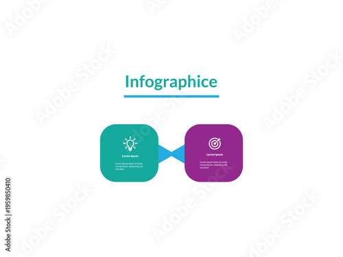 Infographic template with two connected boxes and icons for business or education, Vector graphic vector illustration