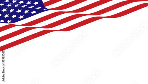 American flag corner waving white background. Patriotic USA banner for July 4th, Memorial Day, and national holidays.