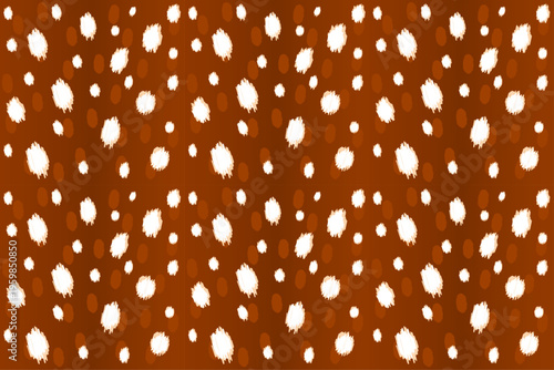 Seamless winter deer fawn fur pattern. Wild animal skin texture. Design with white brush stroke leopard spots on warm brown background,