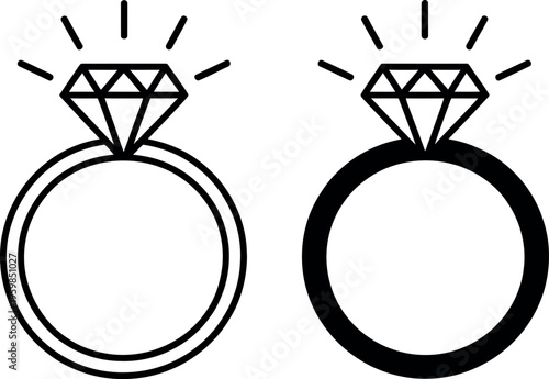 Two engagement rings with sparkling diamonds on simple bands