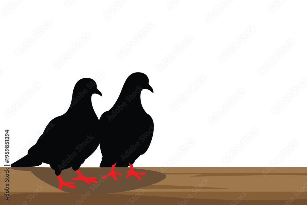 Fototapeta premium Two Black Pigeon Silhouettes on a Branch, bird wildlife concept with copy space
