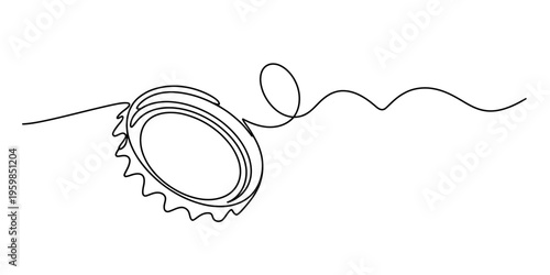 A minimalist single line drawing of a metal bottle cap designed with a continuous flowing stroke Vector, illustration