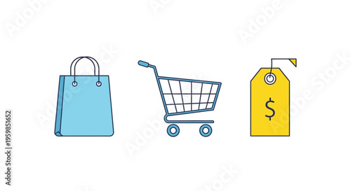 Shopping cart and bag with tag.