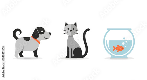 Dog Cat and Gold Fish Together.