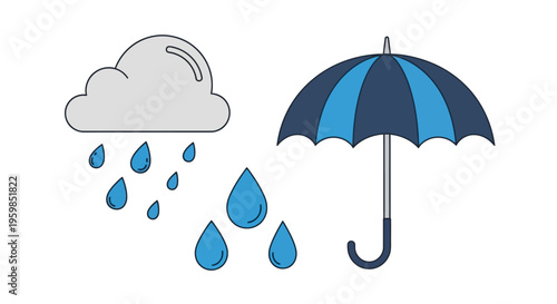 Umbrella protects from rain drops falling.