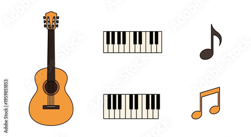 Guitar and Piano Music Instruments.