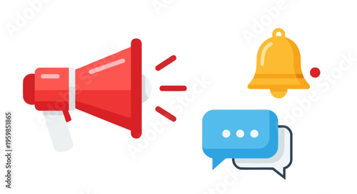Communication Symbols Megaphone Bell Message.