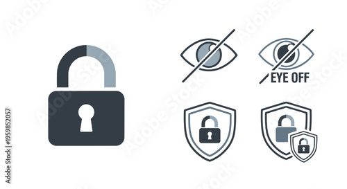 Padlock with security icons protection.