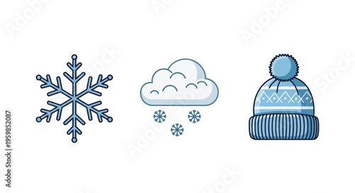 Winter hat and snow weather icons.