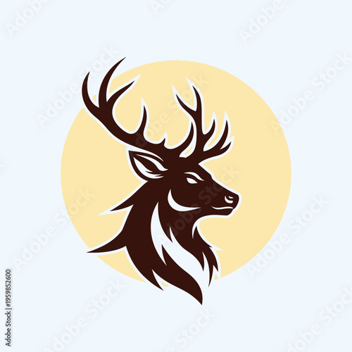 Majestic deer head with antlers in profile illustration.