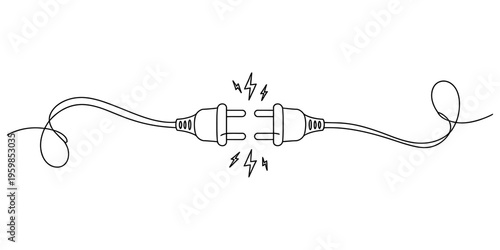 A minimalist line art illustration featuring two electrical plugs about to make a connection now Vector, illustration