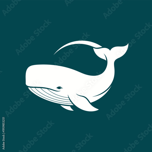 Majestic White Whale Swimming Gracefully in Ocean Depths.