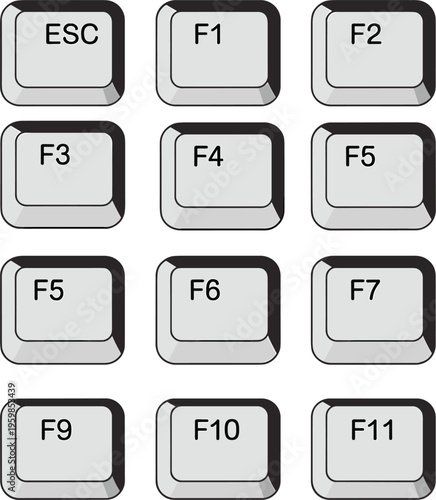Set of keyboard function keys including ESC and F1 to F11 in clean minimal style