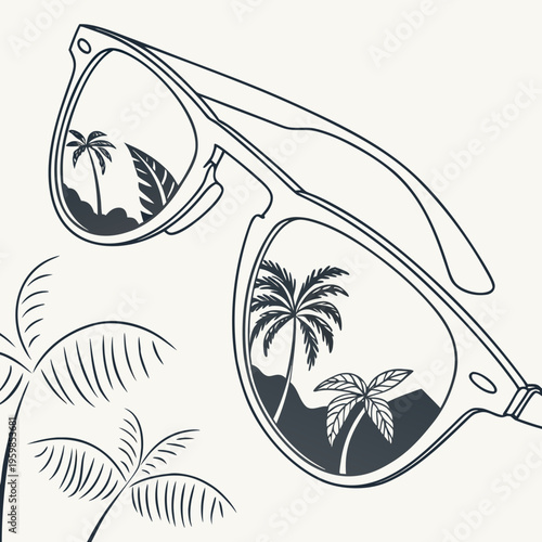 Tropical Palm Trees Reflected in Sunglasses reflection