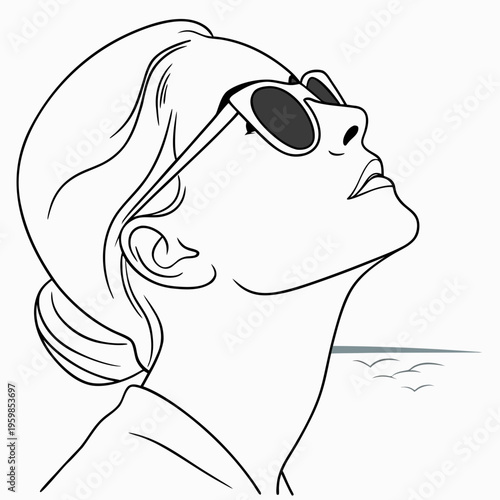 Woman Wearing Sunglasses Looking Up profile eyewear