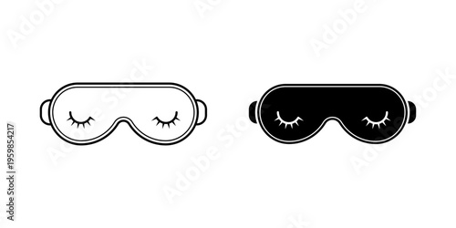 Sleeping Mask icon set. Artistic illustration of two sleep masks with eyelash designs in black and white.