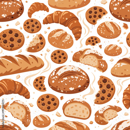 panadería artesanal con pan, croissants y trozos galletas