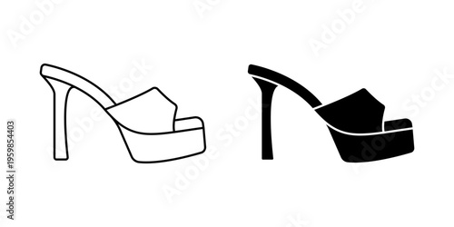 High Heels icon set. illustration of high-heeled platform sandals.