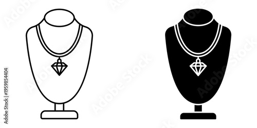 Jewelry icon set. jewelry display with diamond pendant icons.