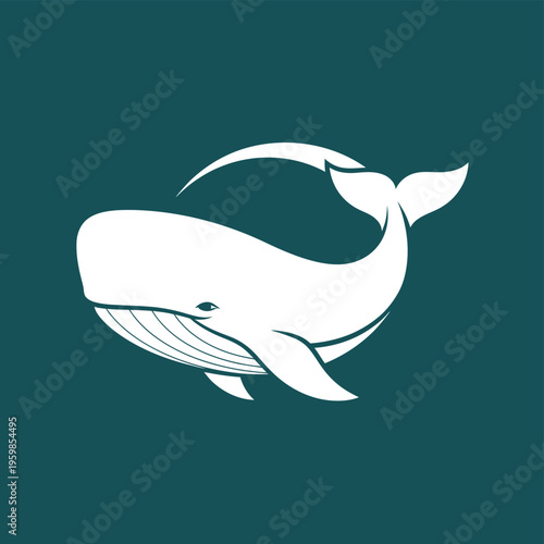 White Whale Silhouette on Teal Background.