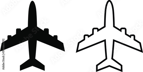 Airplane silhouette and outline illustration