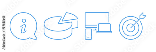 Business and marketing icon set, global communication, target strategy, analytics, promotion, e commerce, finance, security and customer interaction linear outline symbols flat vector illustration.