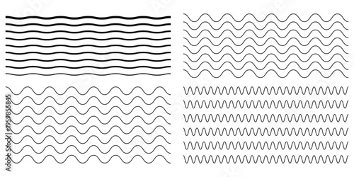 Waves line set. Wave ornament pattern. Set of wavy zigzag lines. Wave thin line background. Vector zigzag and wavy horizontal underline. Vector