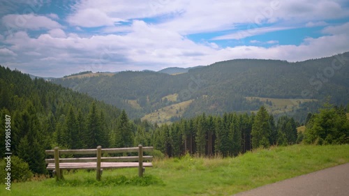 Black Forest Mountain Range Germany Schwarzwald with Bench and panorama