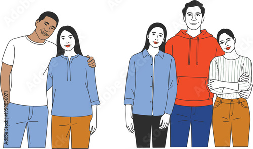 Diverse group of friends standing together smiling showing unity friendship and social connection illustration