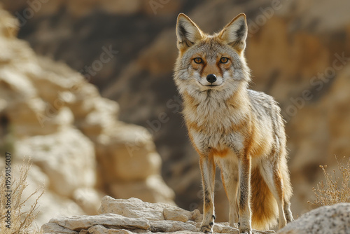 Coyote on desert rock.