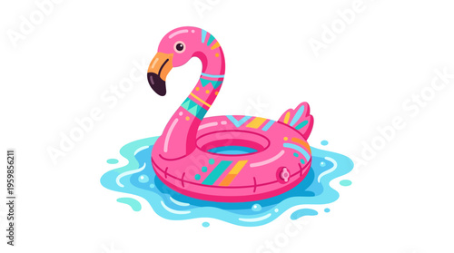 Vibrant Pink Flamingo Pool Float Illustration.