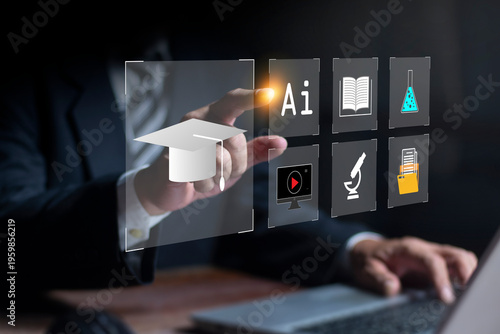 Education technology with AI Artificial Intelligence concept. online training, distance study, remote courses, and virtual classrooms.