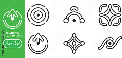 Chatbot and Virtual Assistant Icon Set: AI Technology, Conversational Interface, Smart Automation, and Machine Learning Line Icons