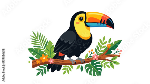 Vibrant Toucan Perched on a Tropical Branch.
