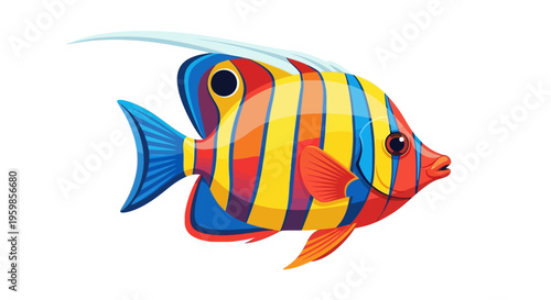 Vibrant Tropical Fish Illustration with Colorful Stripes.